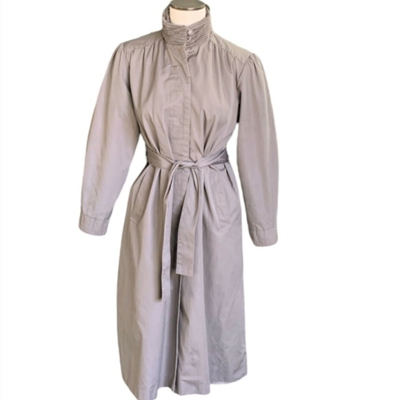 VTG Alorna 9/10 Petite Cotton Blend Trench-Coat Taupe Beige Ruched Colla#235A - Picture 1 of 8
